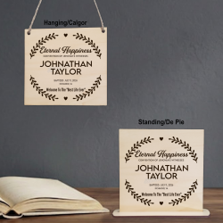 Baptism Engraved Wood Plaque - Leaves