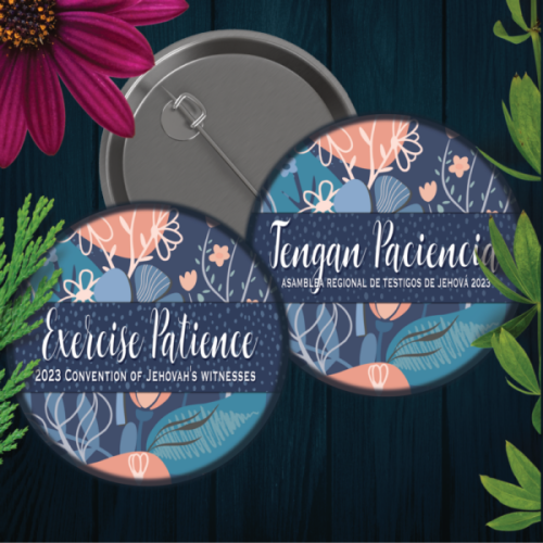 2023 Exercise Patience Convention Button Blue Floral - 2.25 inch