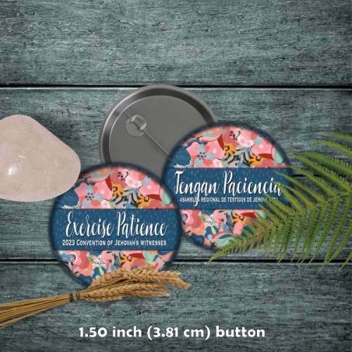 2023 Exercise Patience Convention Button Pink Floral - 1.50 inch