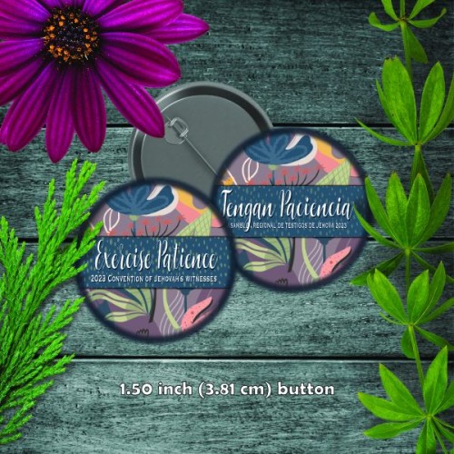 2023 Exercise Patience Convention Button Purple Floral - 1.50 inch
