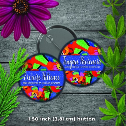 2023 Exercise Patience Convention Button Red FloralL - 1.50 inch