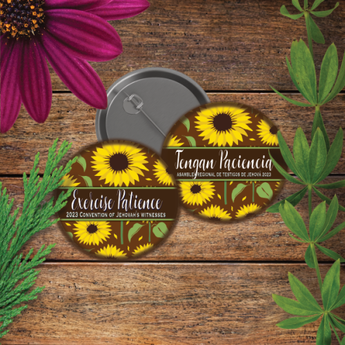 2023 Exercise Patience Convention Button Yellow Flower  - 1.50 inch