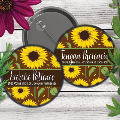 2023 Exercise Patience Convention Button Yellow Floral - 2.25 inch