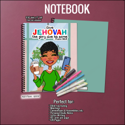 Coffee Latte Ministry Sister - Dark Skintone - JW Notebook - Psalm 96:8