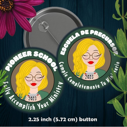 PIONEER SCHOOL Button - 2.25 INCH - Blonde Hair