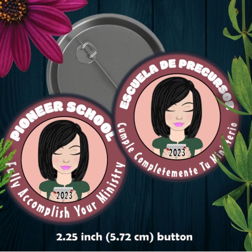 PIONEER SCHOOL Button - 2.25 INCH - Black Hair